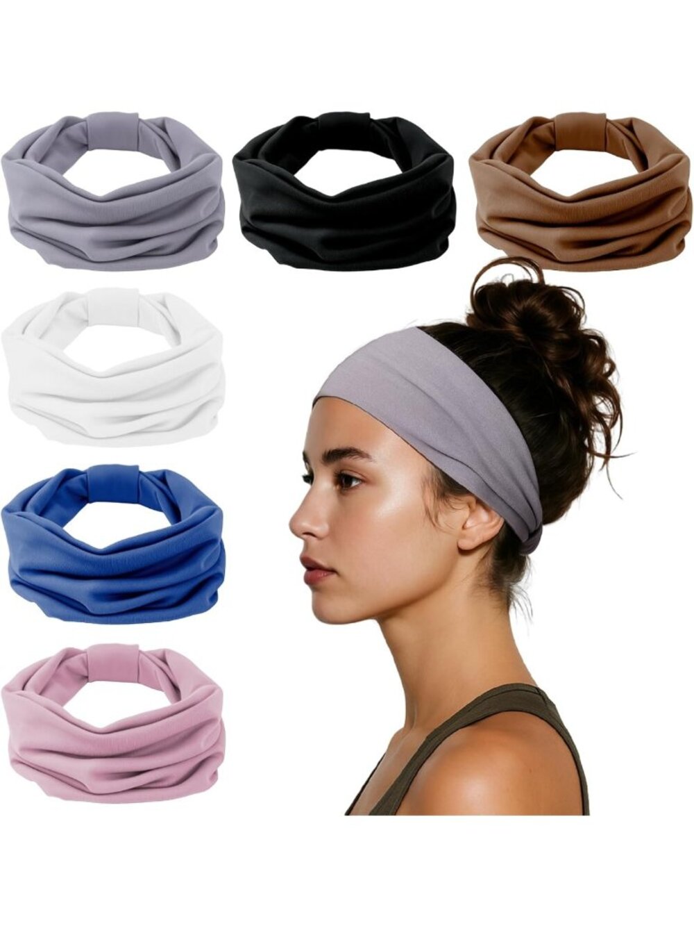 Wide Elastic Non-Slip Headbands for Women - 6-Pack Thick Sports & Fashion Hair